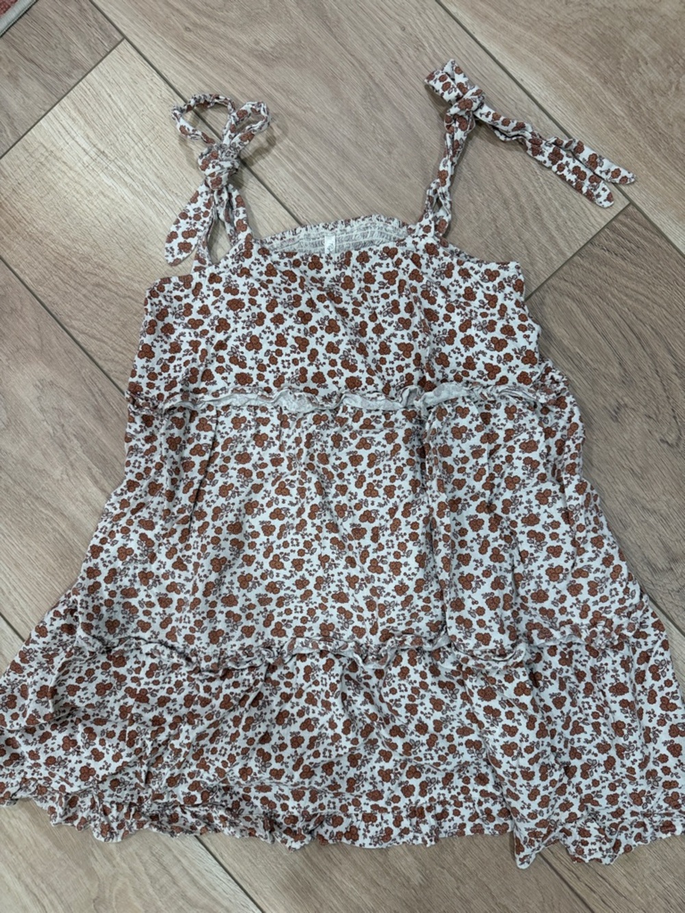 Rylee + Cru White Dress with Brown Floral Print
